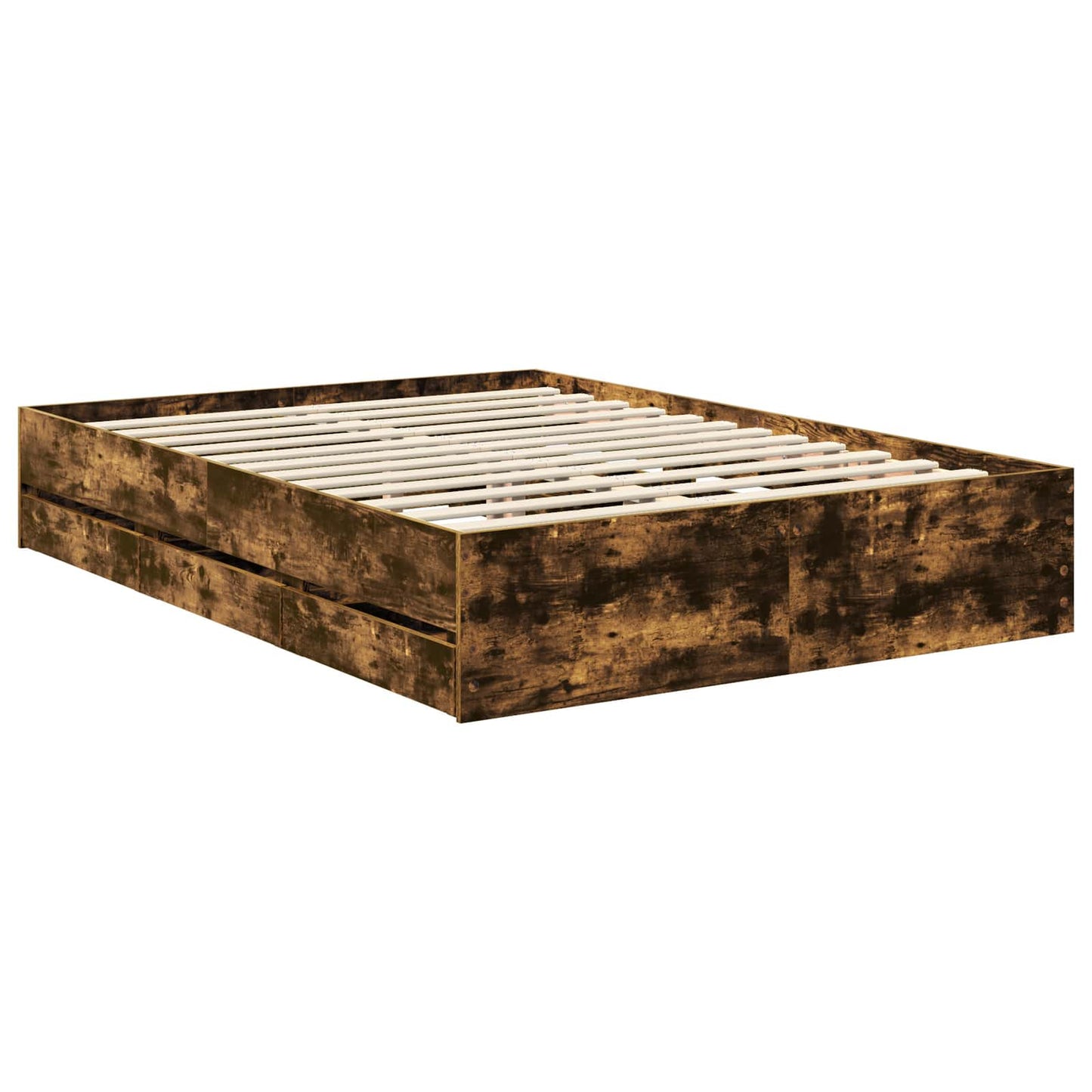 Bed Frame with Drawer Smoked Oak 140 x 190 cm Engineer Wood