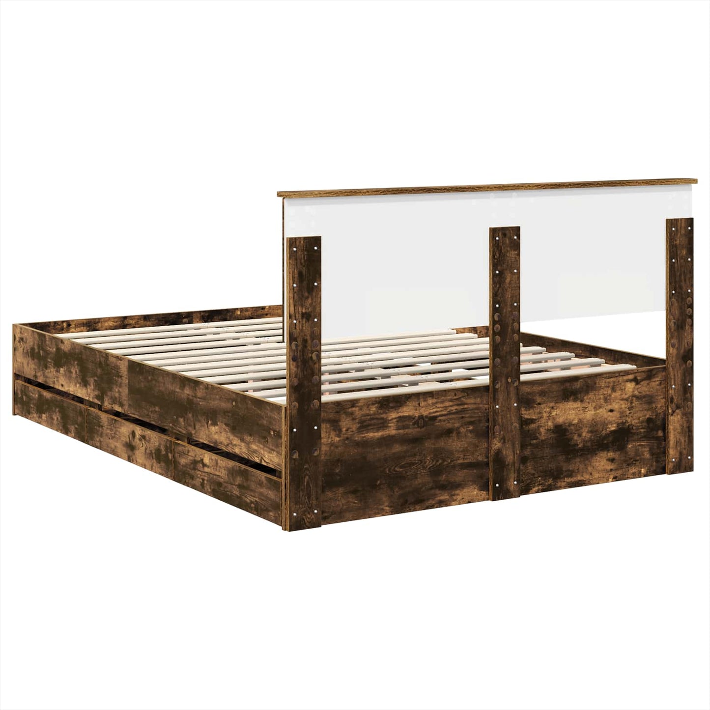Bed Frame with Drawer Smoked Oak 140 x 190 cm Engineer Wood
