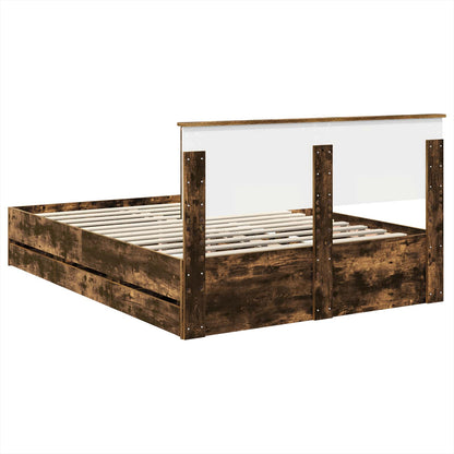 Bed Frame with Drawer Smoked Oak 140 x 190 cm Engineer Wood