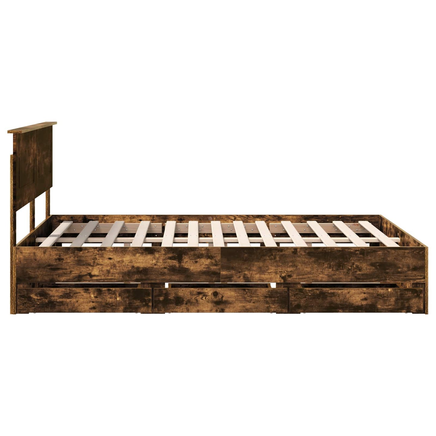 Bed Frame with Drawer Smoked Oak 140 x 190 cm Engineer Wood