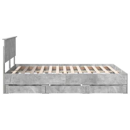 Bed Frame with Drawer Concrete Grey 140 x 200 cm Engineer Wood