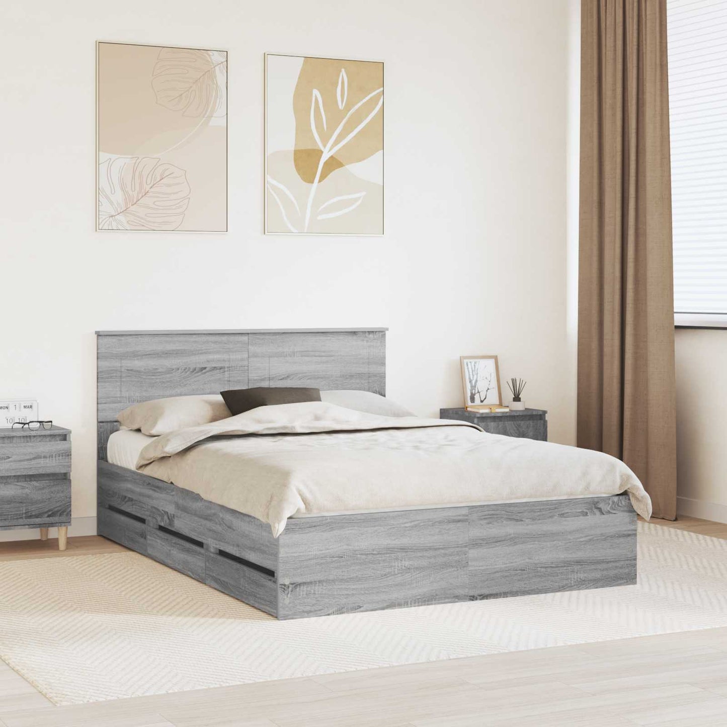 Bed Frame with Drawer Grey Sonoma 140 x 200 cm Engineer Wood