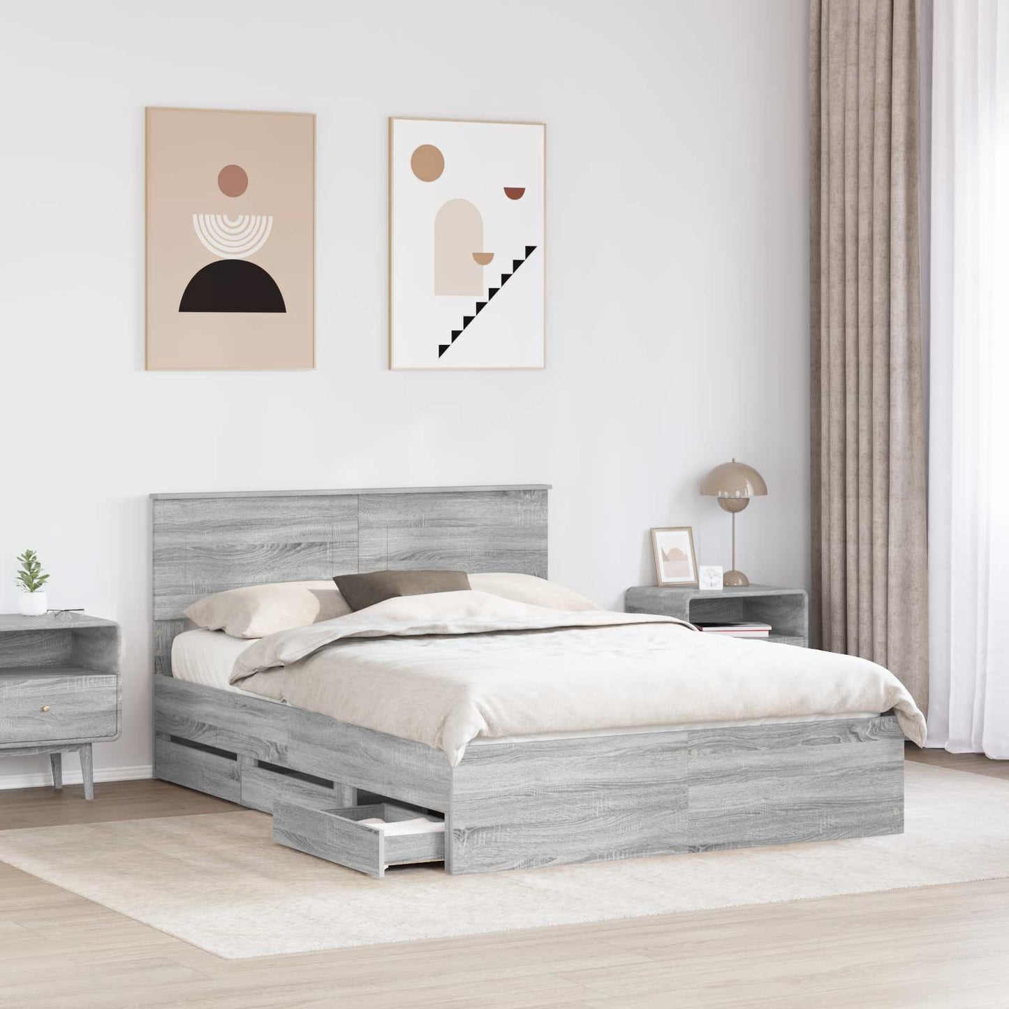 Bed Frame with Drawer Grey Sonoma 140 x 200 cm Engineer Wood