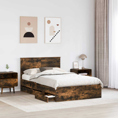 Bed Frame with Drawer Smoked Oak 135 x 190 cm Engineer Wood