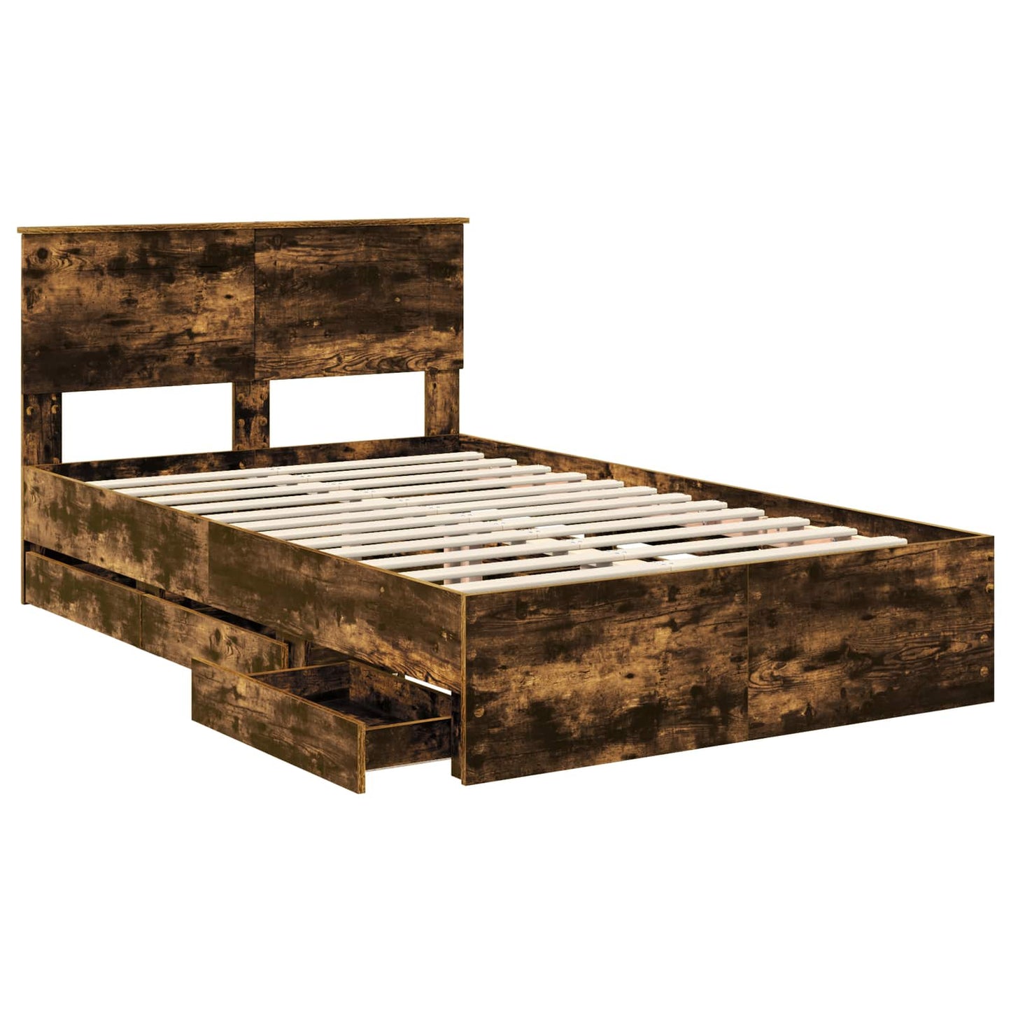Bed Frame with Drawer Smoked Oak 135 x 190 cm Engineer Wood