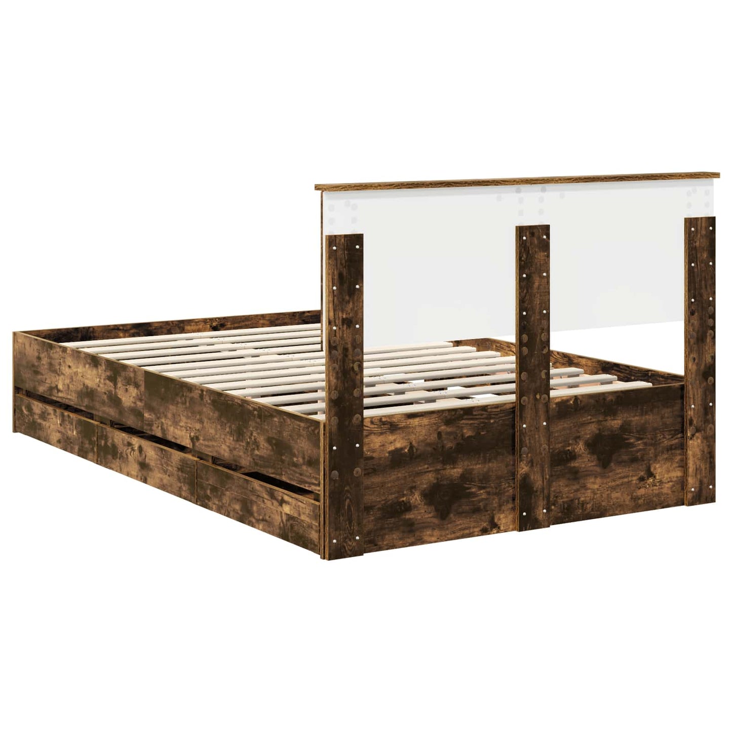 Bed Frame with Drawer Smoked Oak 135 x 190 cm Engineer Wood