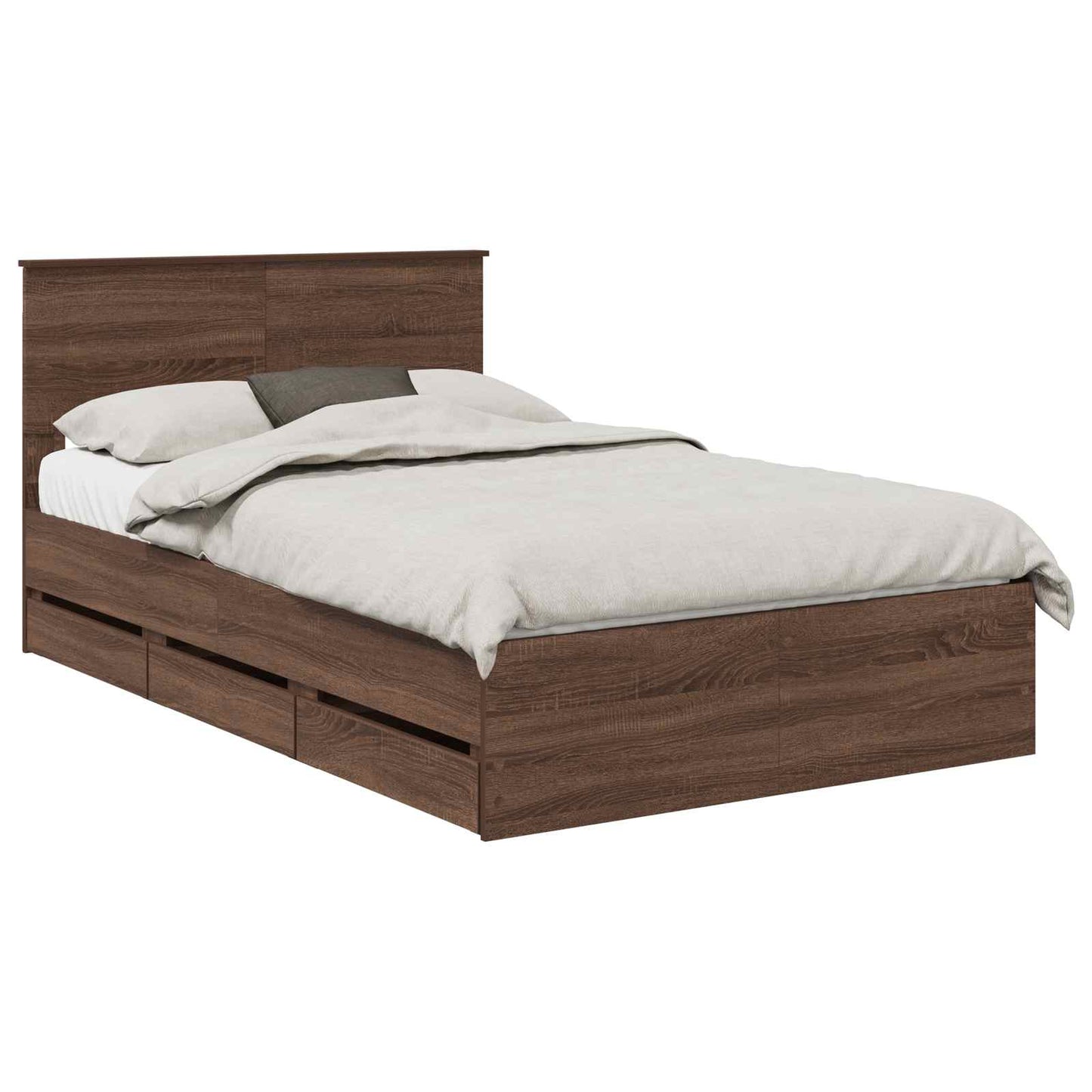 Bed Frame with Drawer Brown Oak 135 x 190 cm Engineer Wood