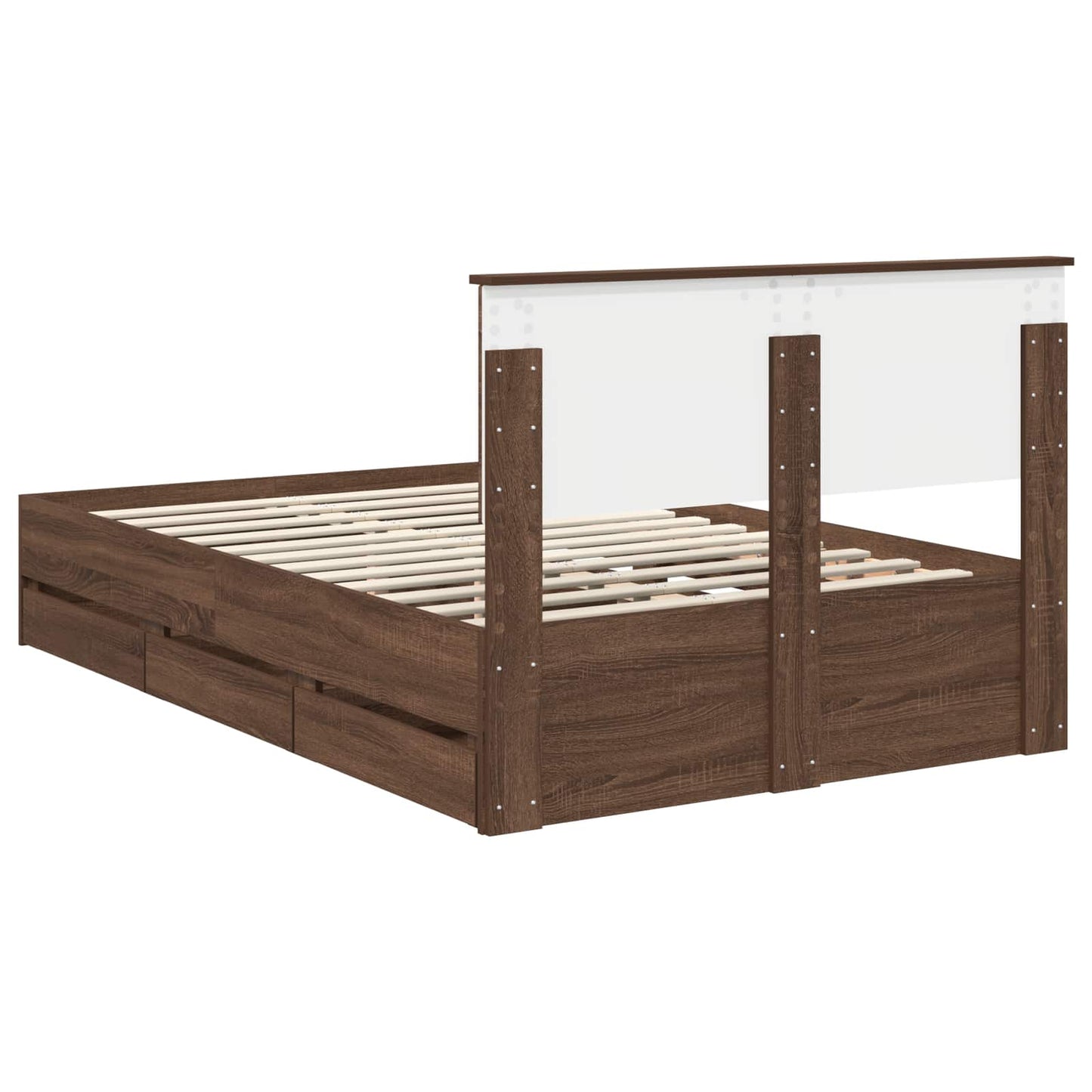 Bed Frame with Drawer Brown Oak 135 x 190 cm Engineer Wood