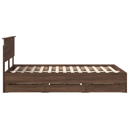 Bed Frame with Drawer Brown Oak 135 x 190 cm Engineer Wood
