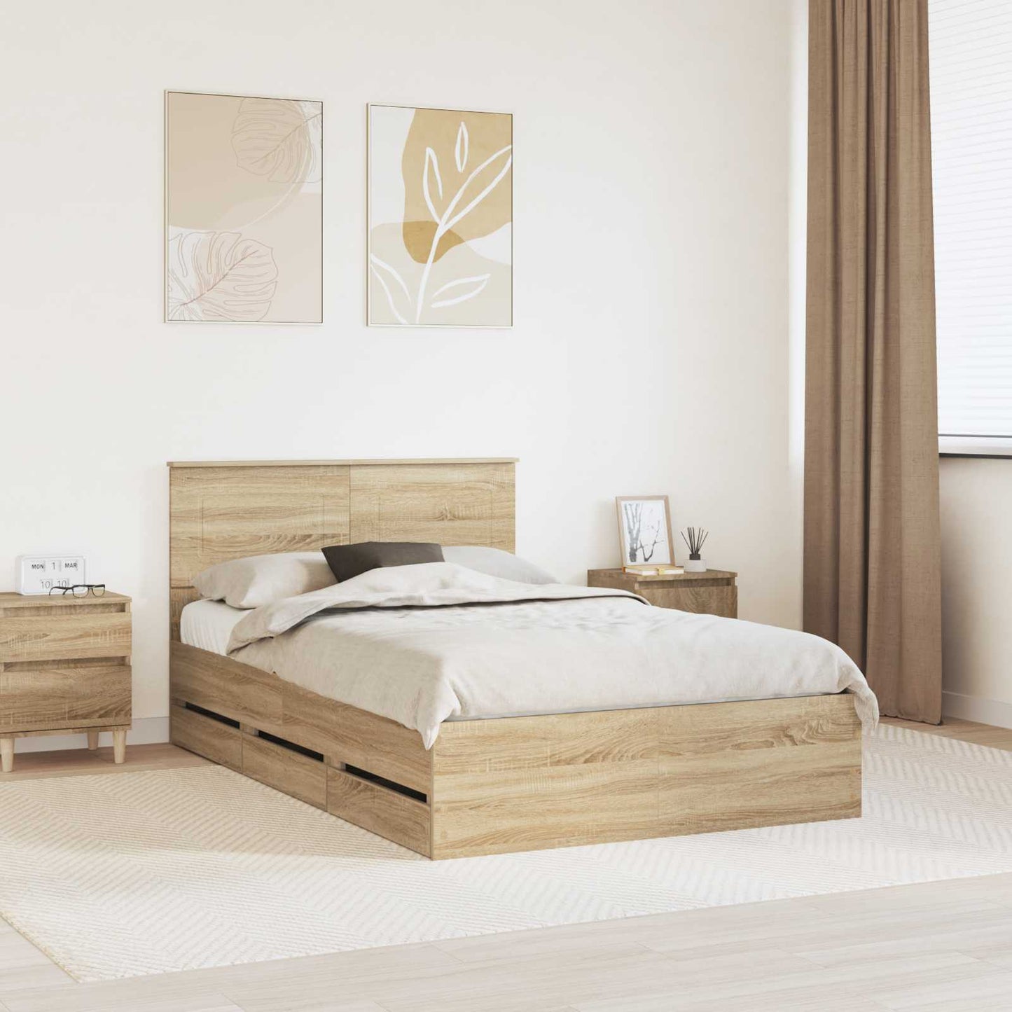 Bed Frame with Drawer Sonoma Oak 120 x 190 cm Engineer Wood