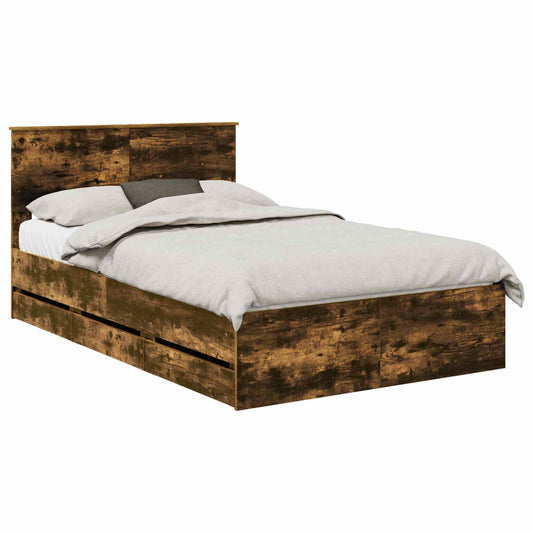 Bed Frame with Drawer Smoked Oak 120 x 190 cm Engineer Wood