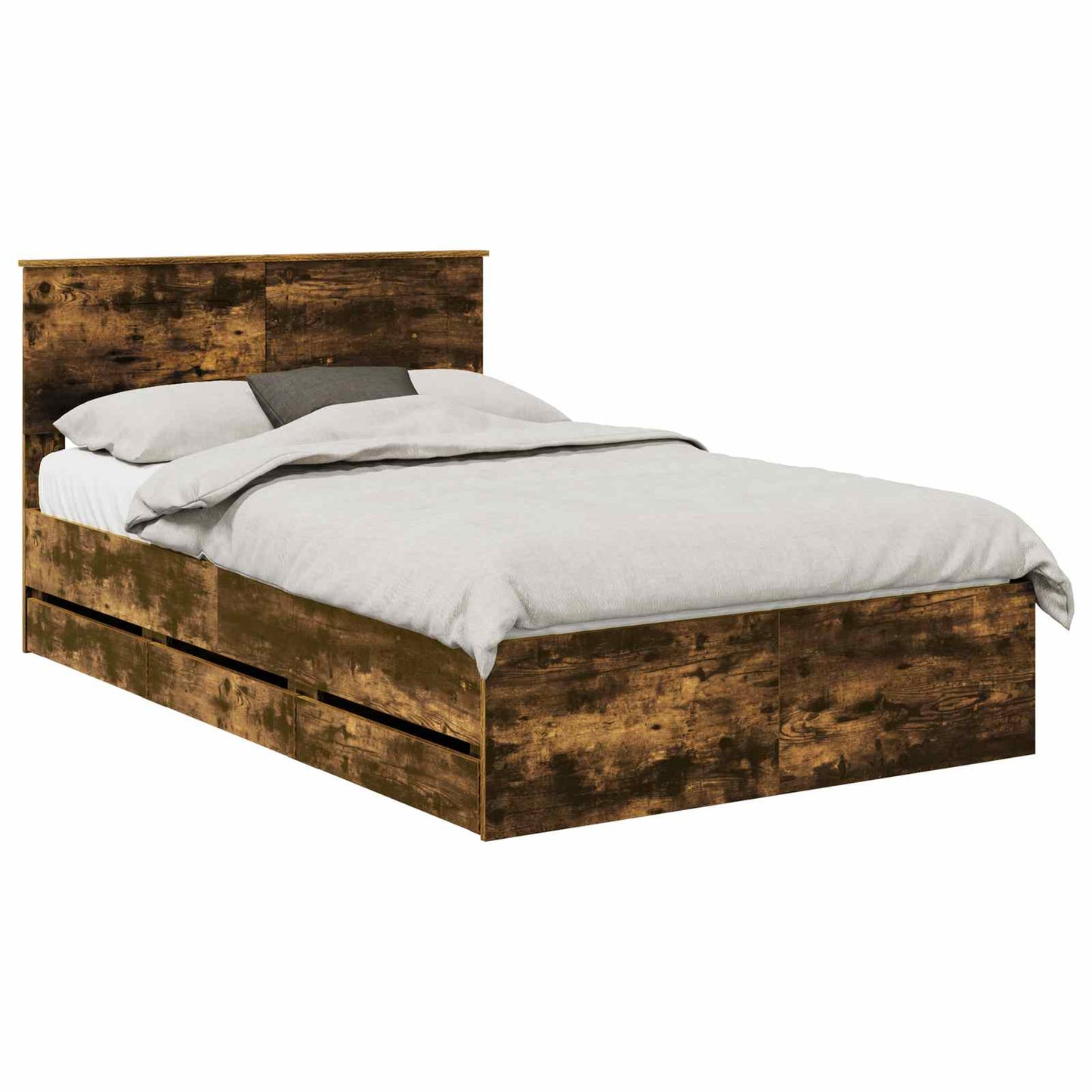Bed Frame with Drawer Smoked Oak 120 x 200 cm Engineer Wood