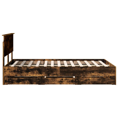Bed Frame with Drawer Smoked Oak 120 x 200 cm Engineer Wood
