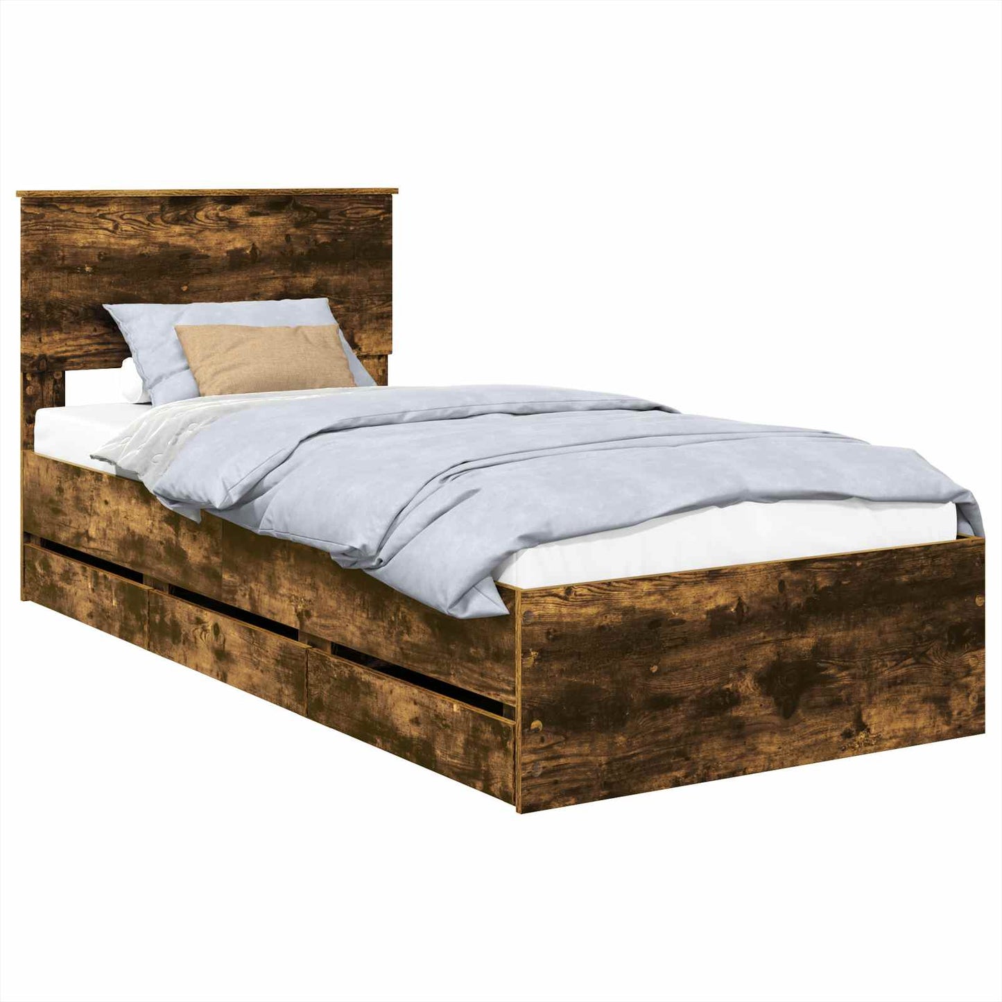 Bed Frame with Drawer Smoked Oak 100 x 200 cm Engineer Wood