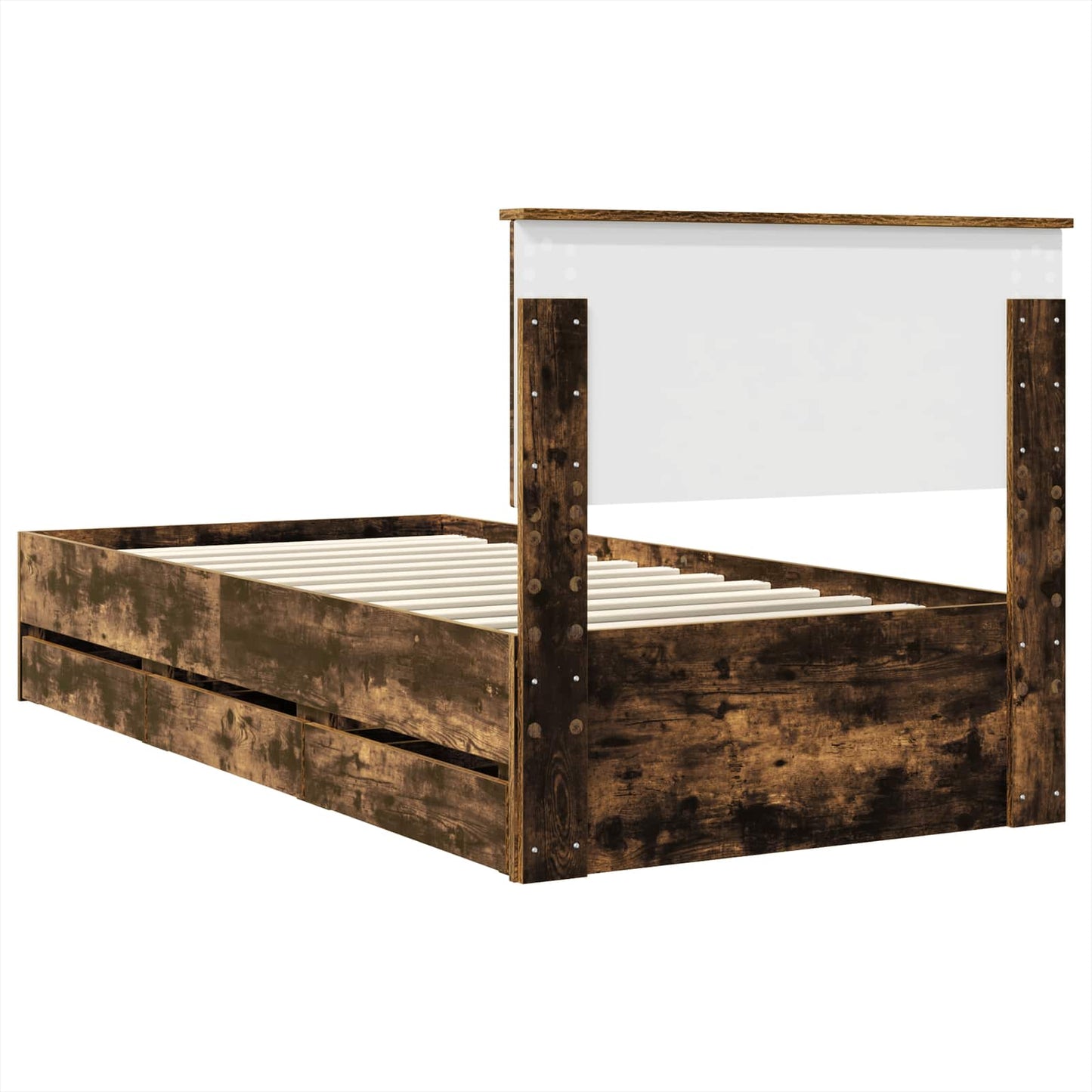 Bed Frame with Drawer Smoked Oak 100 x 200 cm Engineer Wood