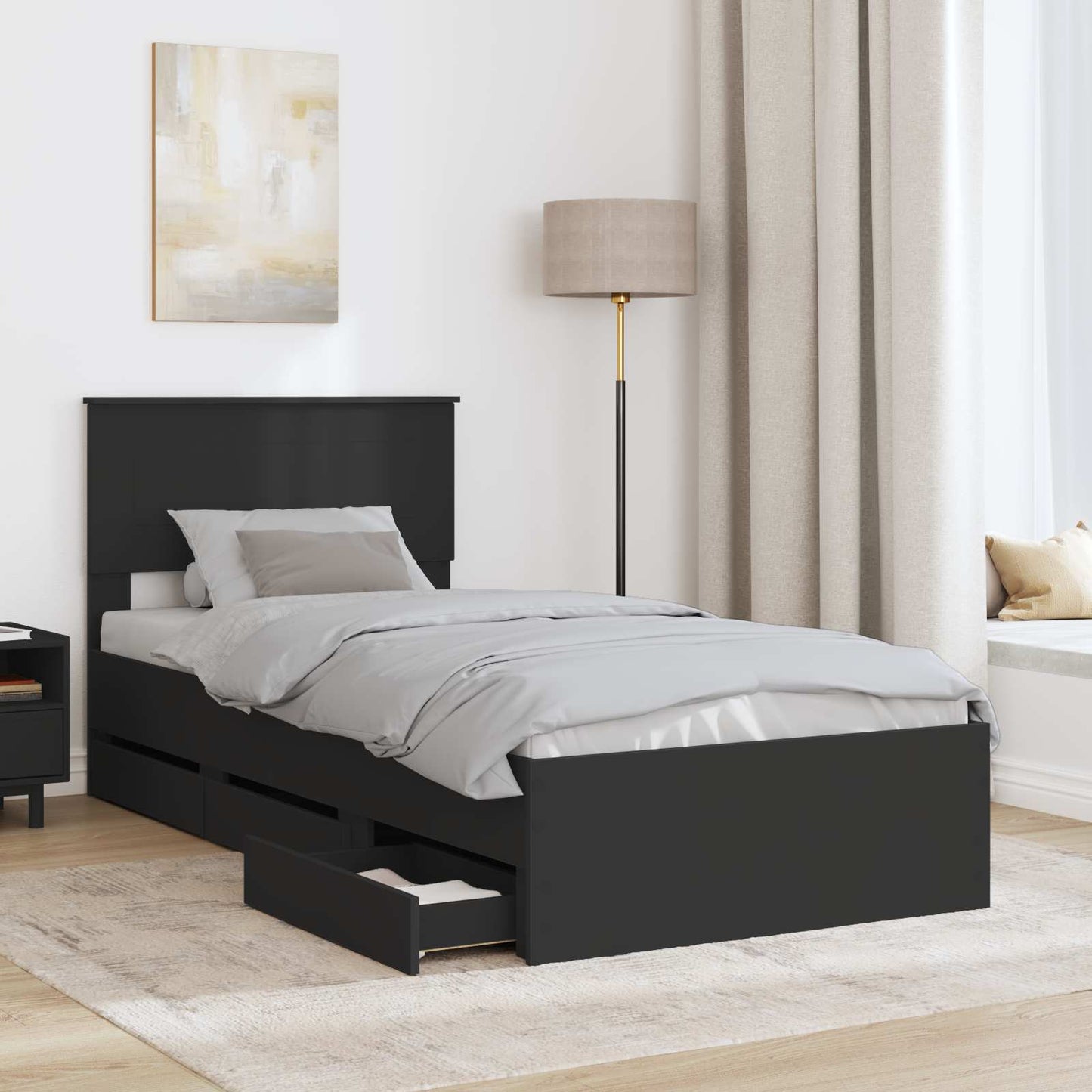 Bed Frame with Drawer Black 90 x 190 cm Engineer Wood