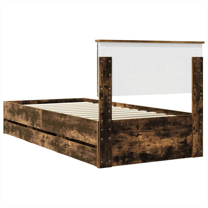 Bed Frame with Drawer Smoked Oak 90 x 190 cm Engineer Wood