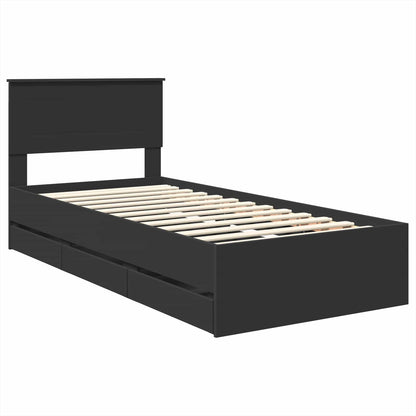 Bed Frame with Drawer Black 90 x 200 cm Engineer Wood