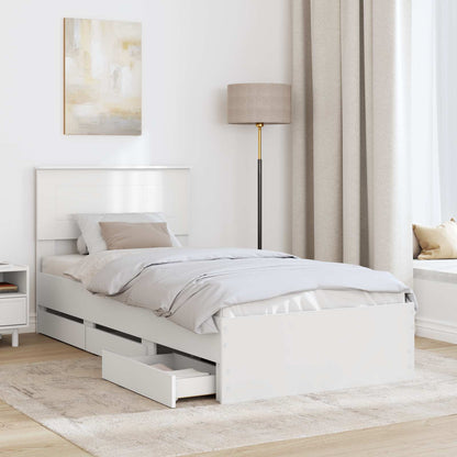 Bed Frame with Drawer White 75 x 190 cm Engineer Wood