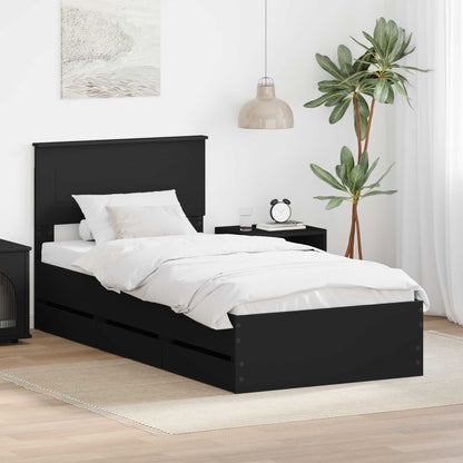 Bed Frame with Drawer Black 75 x 190 cm Engineer Wood
