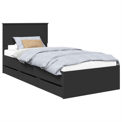 Bed Frame with Drawer Black 75 x 190 cm Engineer Wood