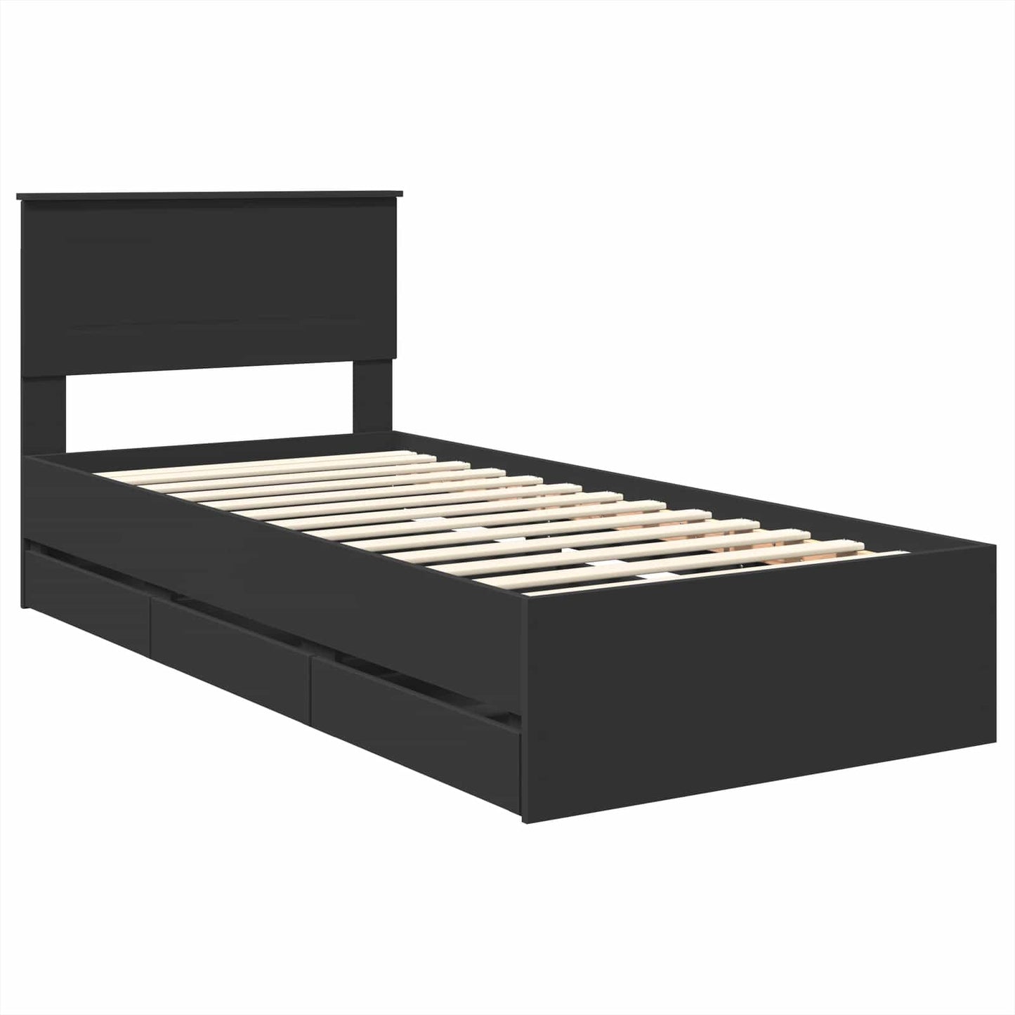 Bed Frame with Drawer Black 75 x 190 cm Engineer Wood