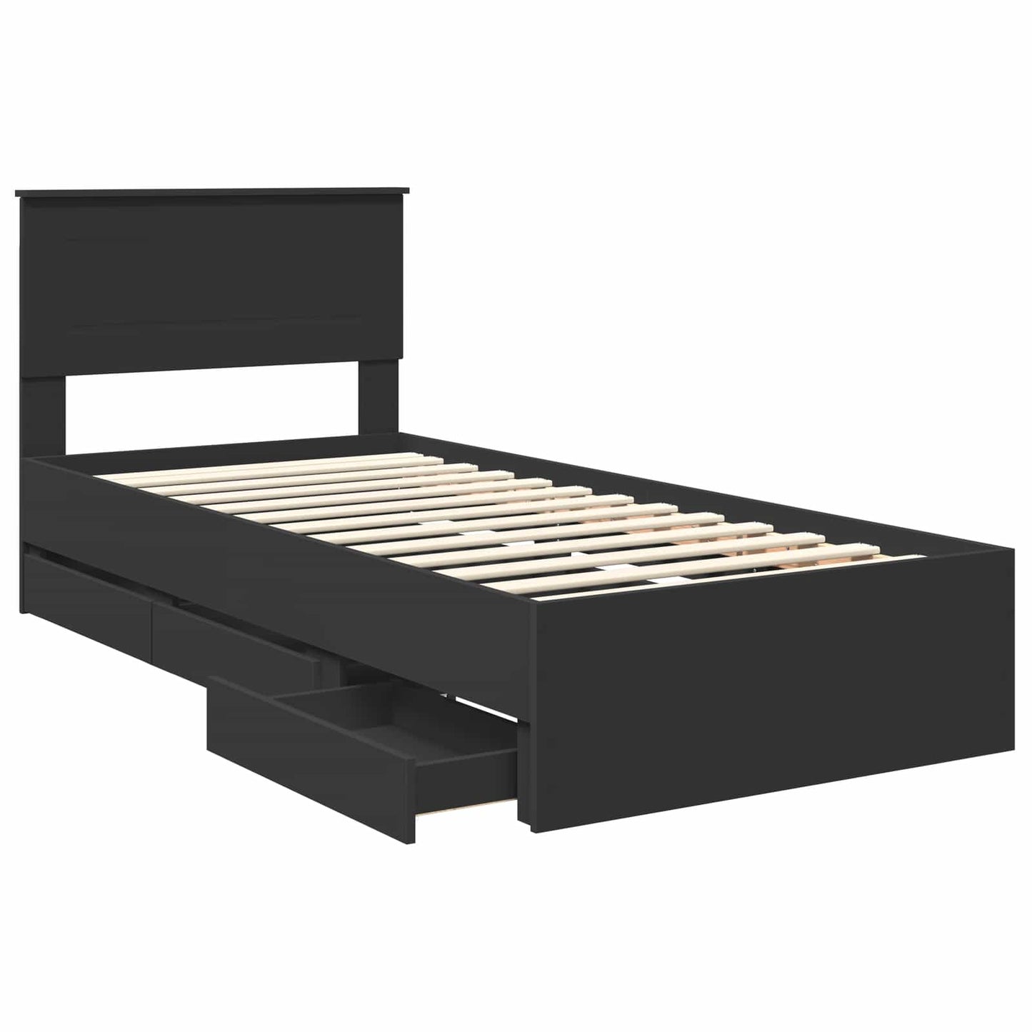 Bed Frame with Drawer Black 75 x 190 cm Engineer Wood