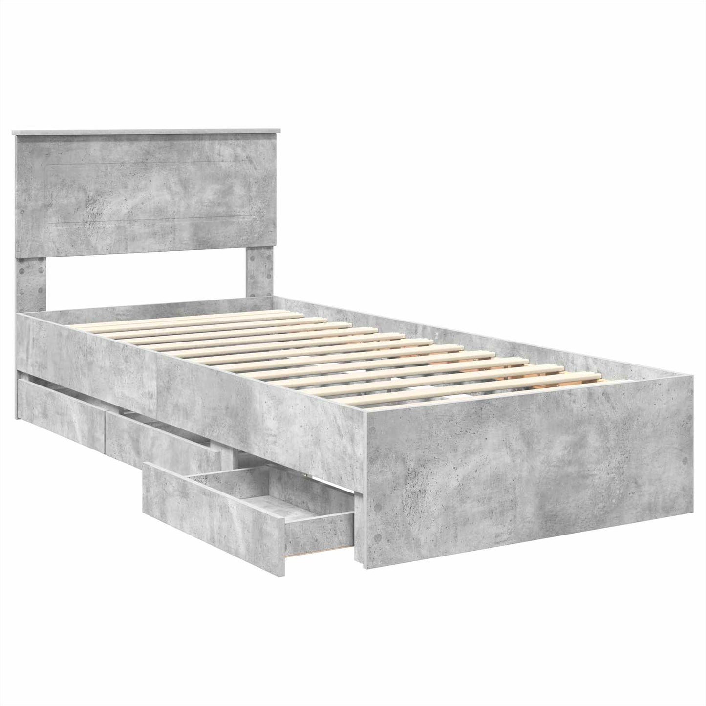 Bed Frame with Drawer Concrete Grey 75 x 190 cm Engineer Wood