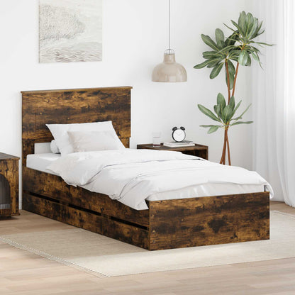 Bed Frame with Drawer Smoked Oak 75 x 190 cm Engineer Wood