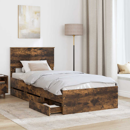 Bed Frame with Drawer Smoked Oak 75 x 190 cm Engineer Wood
