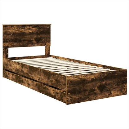 Bed Frame with Drawer Smoked Oak 75 x 190 cm Engineer Wood