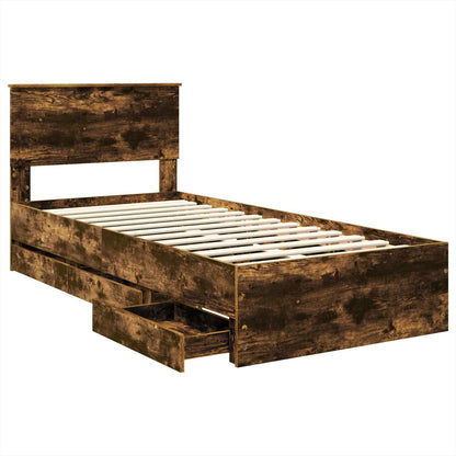 Bed Frame with Drawer Smoked Oak 75 x 190 cm Engineer Wood