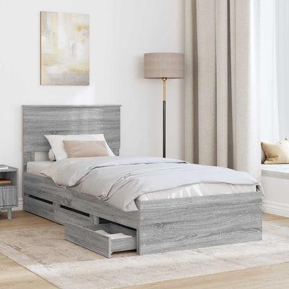 Bed Frame with Drawer Grey Sonoma 75 x 190 cm Engineer Wood