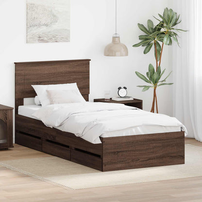 Bed Frame with Drawer Brown Oak 75 x 190 cm Engineer Wood