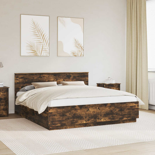 Bed Frame Smoked Oak 200 x 200 cm Engineered Wood