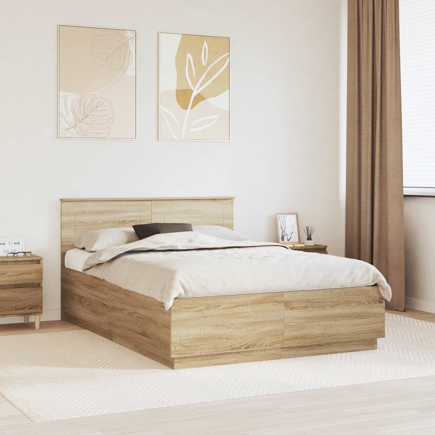 Bed Frame Sonoma Oak 140 x 190 cm Engineered Wood
