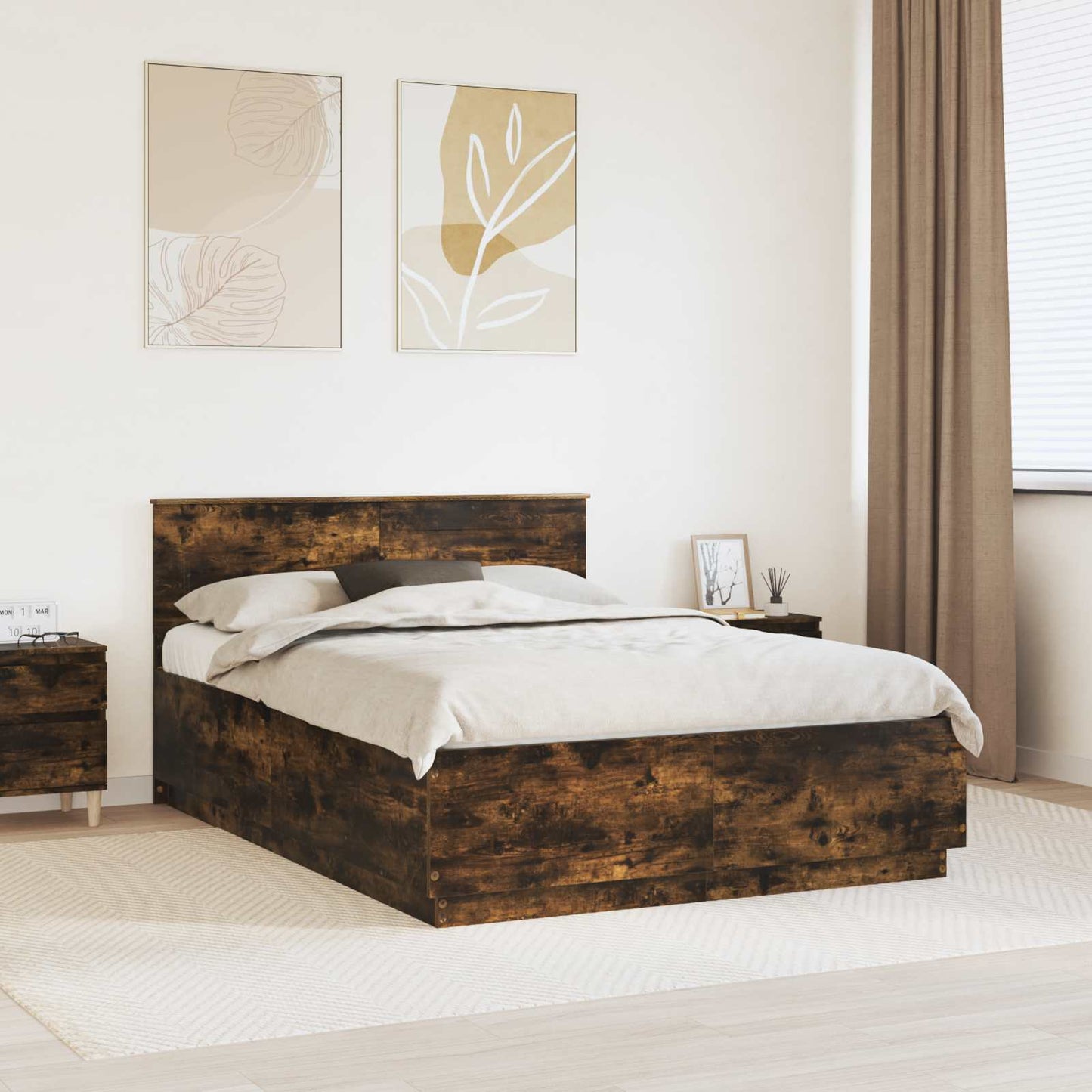 Bed Frame Smoked Oak 140 x 200 cm Engineered Wood