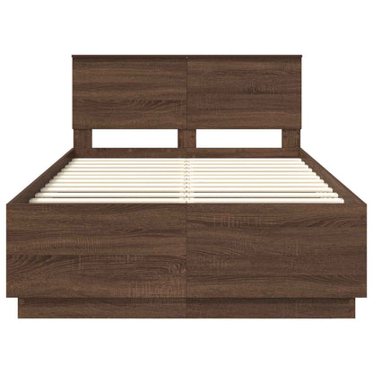 Bed Frame with Headboard Brown Oak 135 x 190 cm Engineered Wood