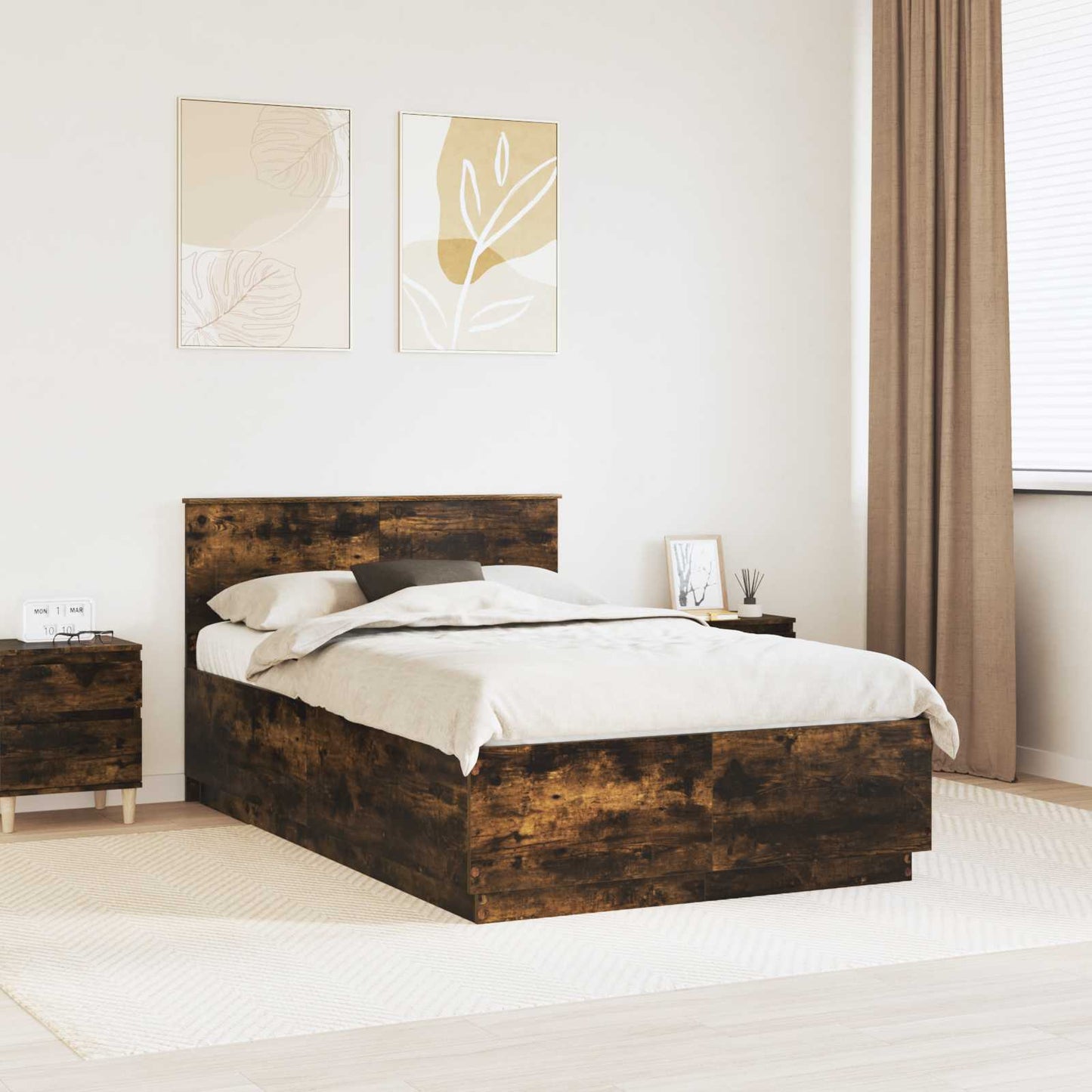 Bed Frame Smoked Oak 120 x 200 cm Engineered Wood