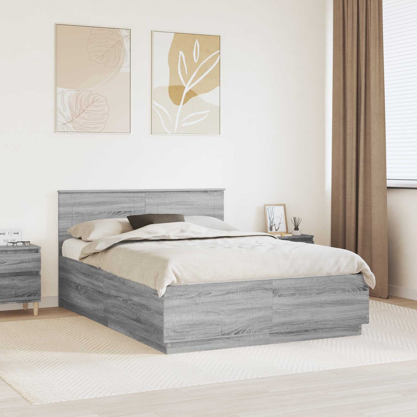 Bed Frame Grey Sonoma 160 x 200 cm Engineered Wood