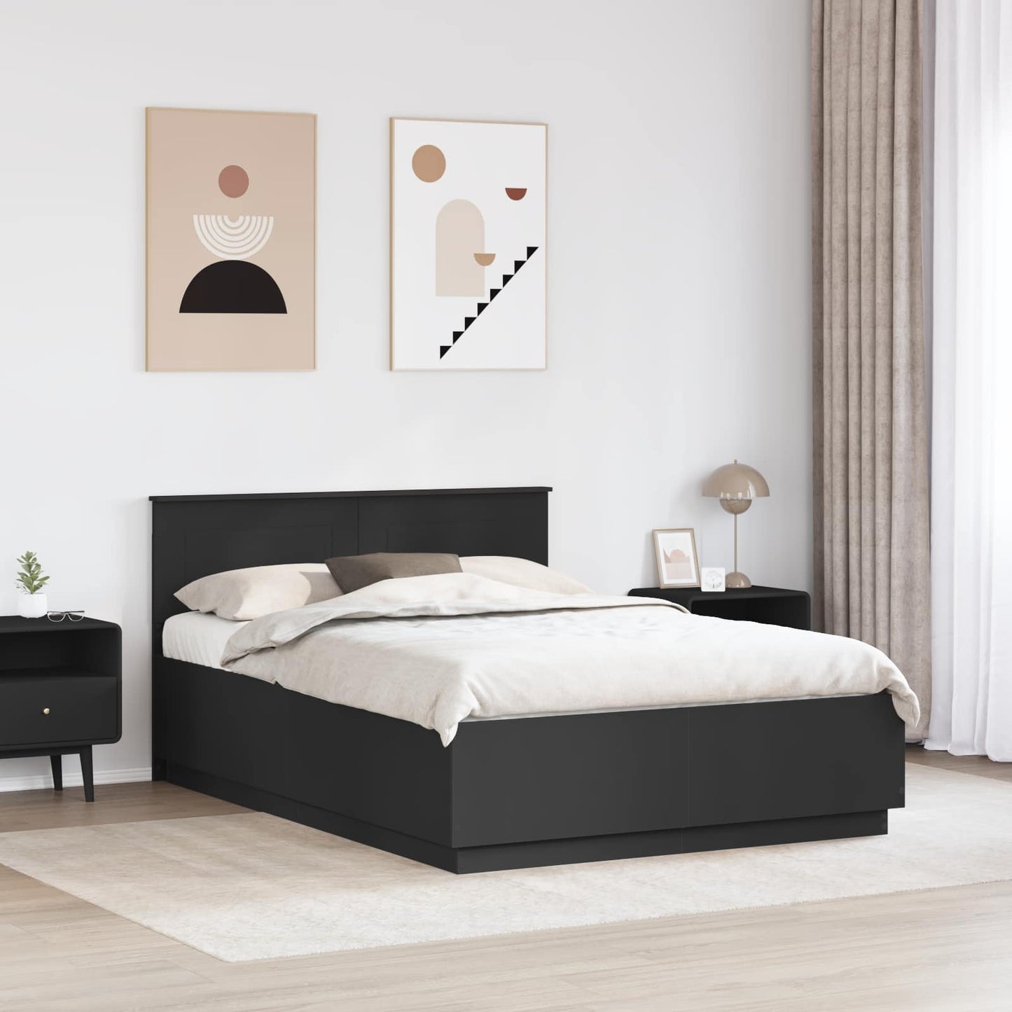 Bed Frame with Headboard Black 150 x 200 cm Engineered Wood
