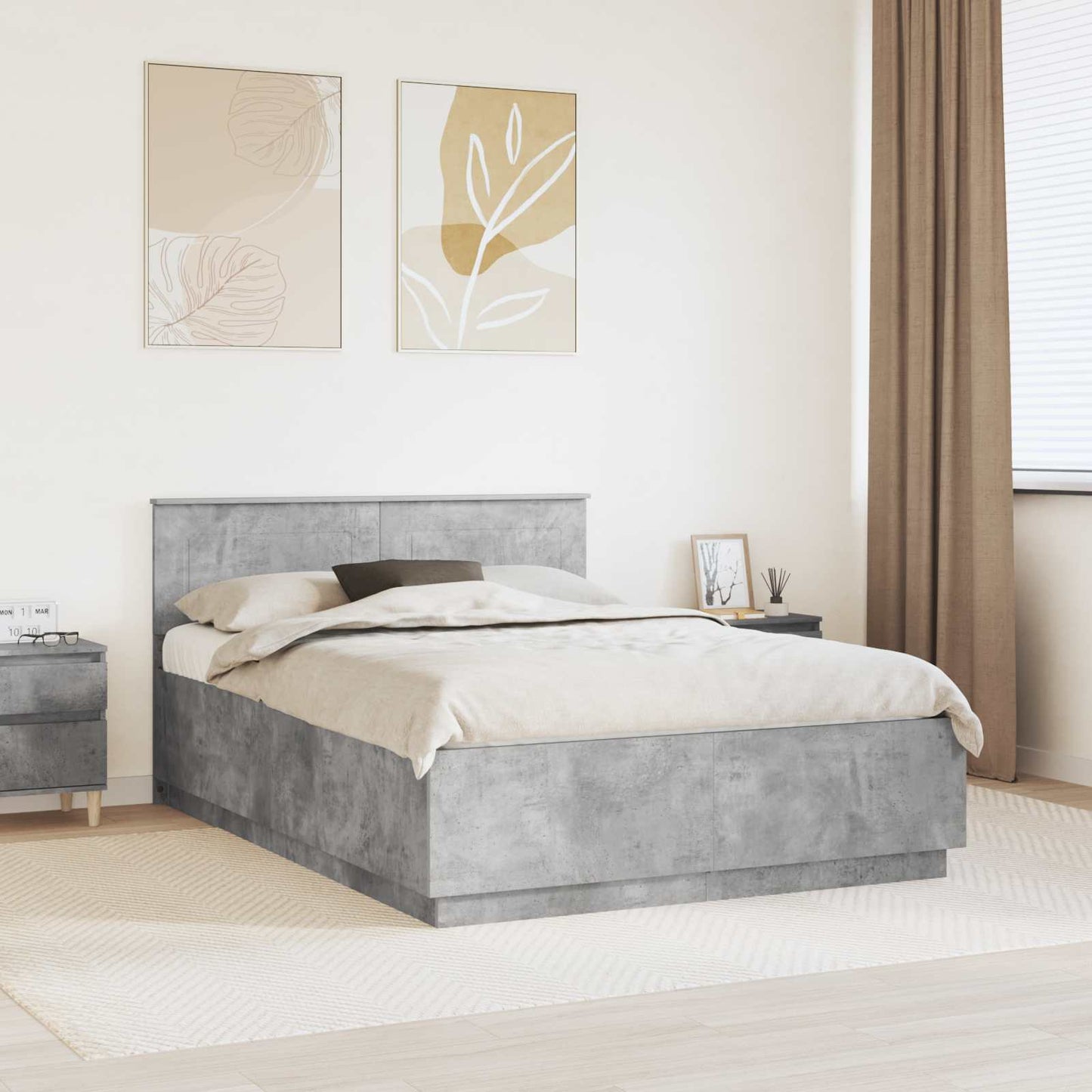 Bed Frame Concrete Grey 140 x 190 cm Engineered Wood