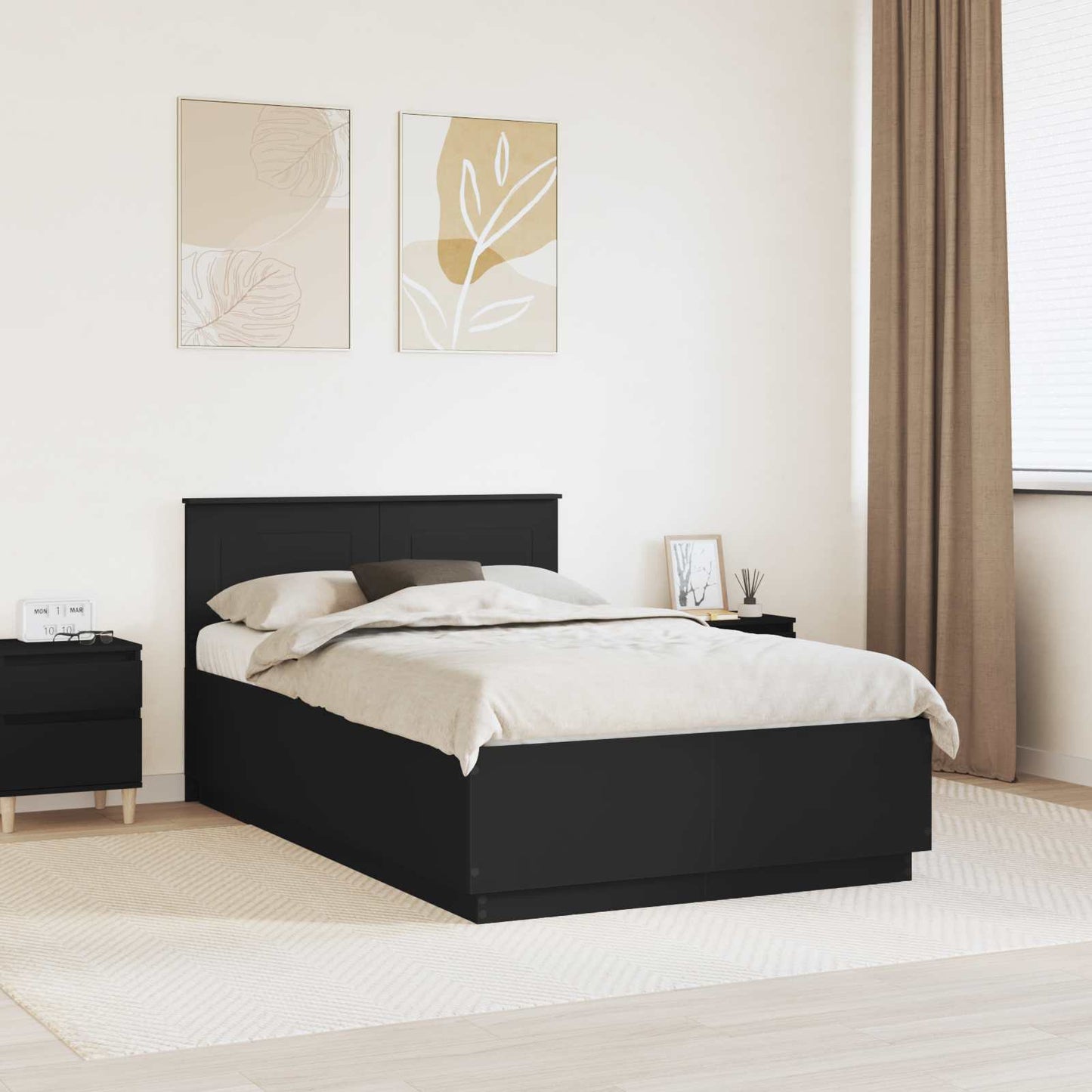 Bed Frame with Headboard Black 135 x 190 cm Engineered Wood