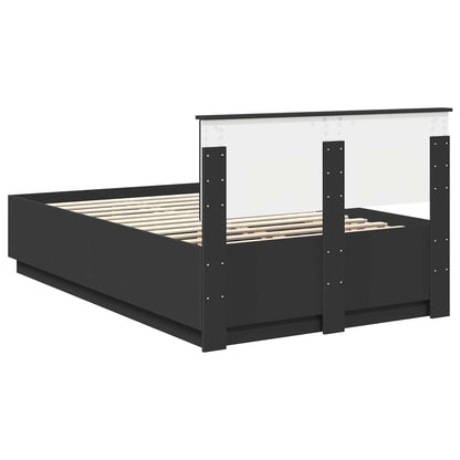 Bed Frame with Headboard Black 135 x 190 cm Engineered Wood