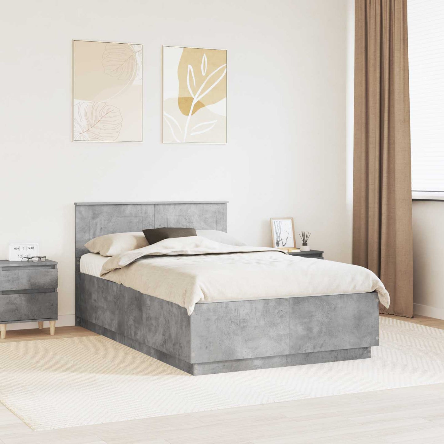 Bed Frame Concrete Grey 135 x 190 cm Engineered Wood