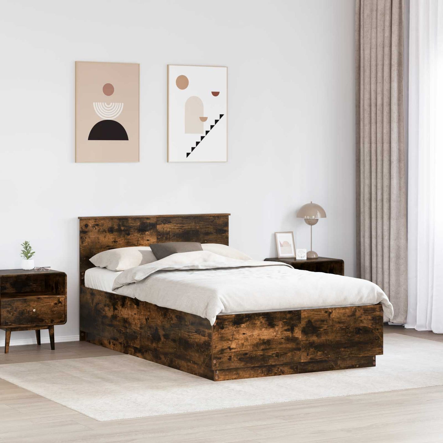 Bed Frame Smoked Oak 135 x 190 cm Engineered Wood