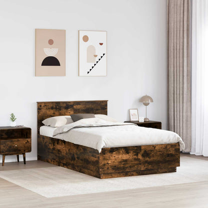 Bed Frame Smoked Oak 135 x 190 cm Engineered Wood