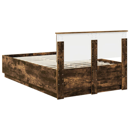 Bed Frame Smoked Oak 135 x 190 cm Engineered Wood