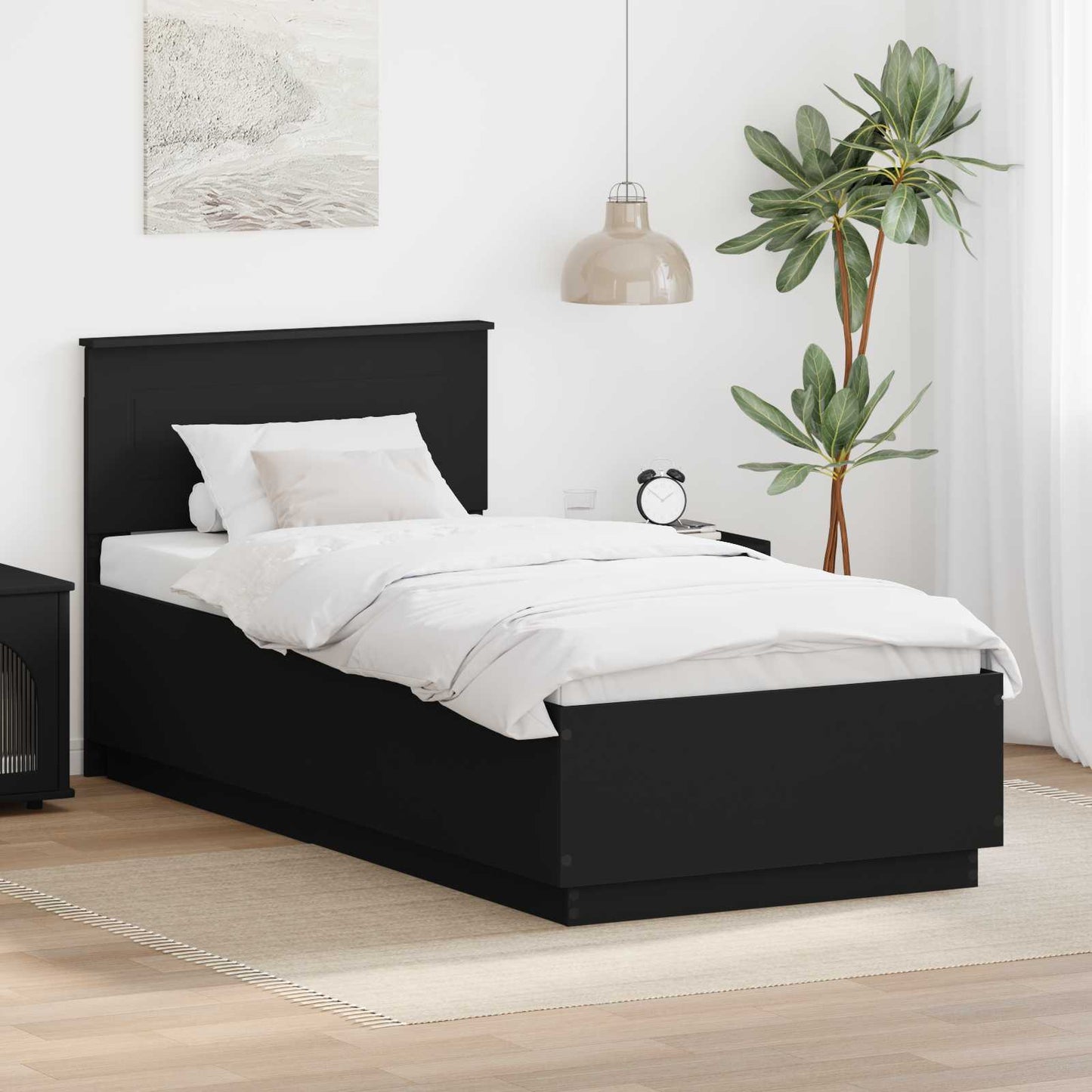 Bed Frame with Headboard Black 90 x 190 cm Engineered Wood