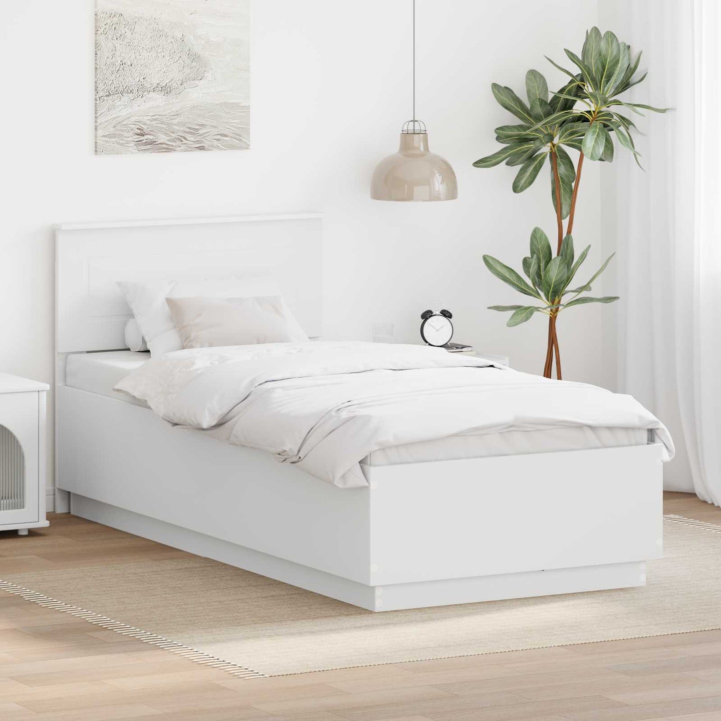 Bed Frame with Headboard White 75 x 190 cm Engineered Wood